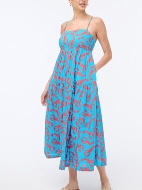 J.Crew Lobster print tie back tiered midi dress women’s size 6